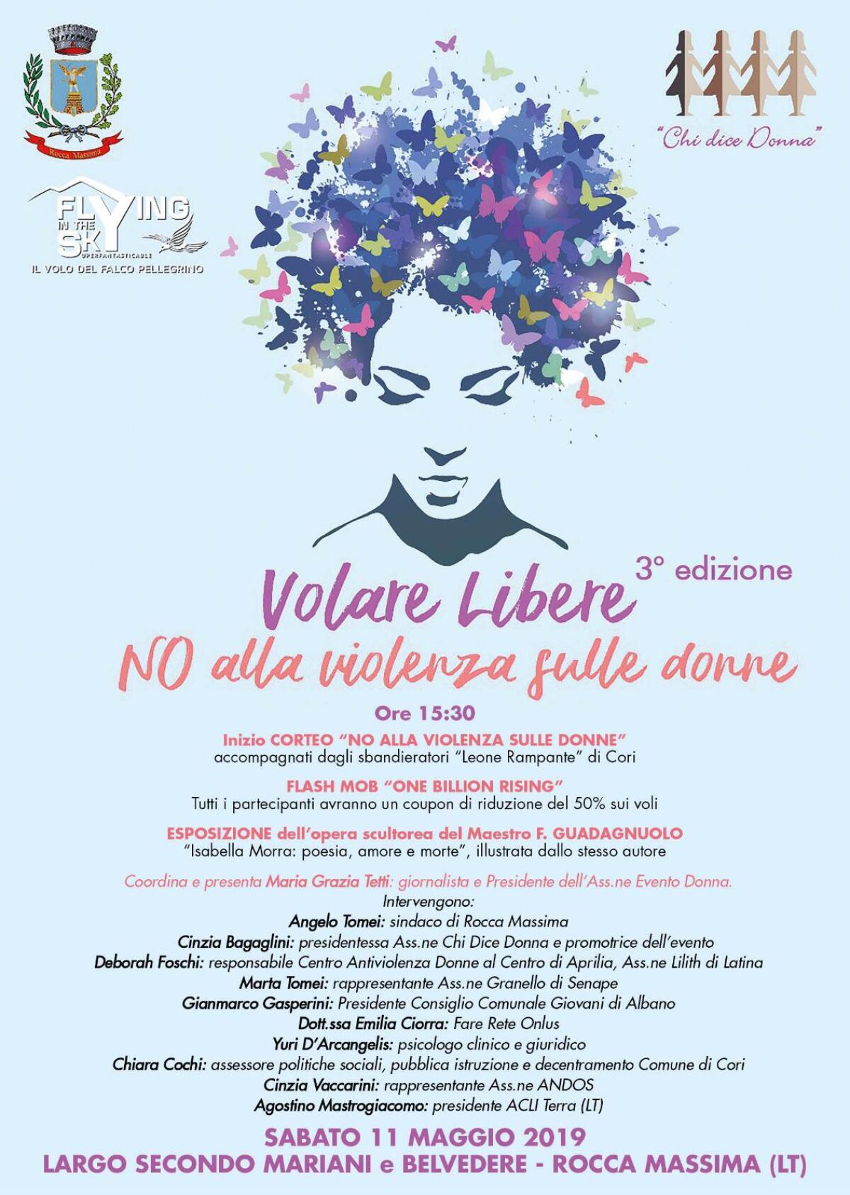 Sabato 11 Maggio a Rocca Massima “Volare libere”, un evento per dire “No alla violenza sulle donne”. - 