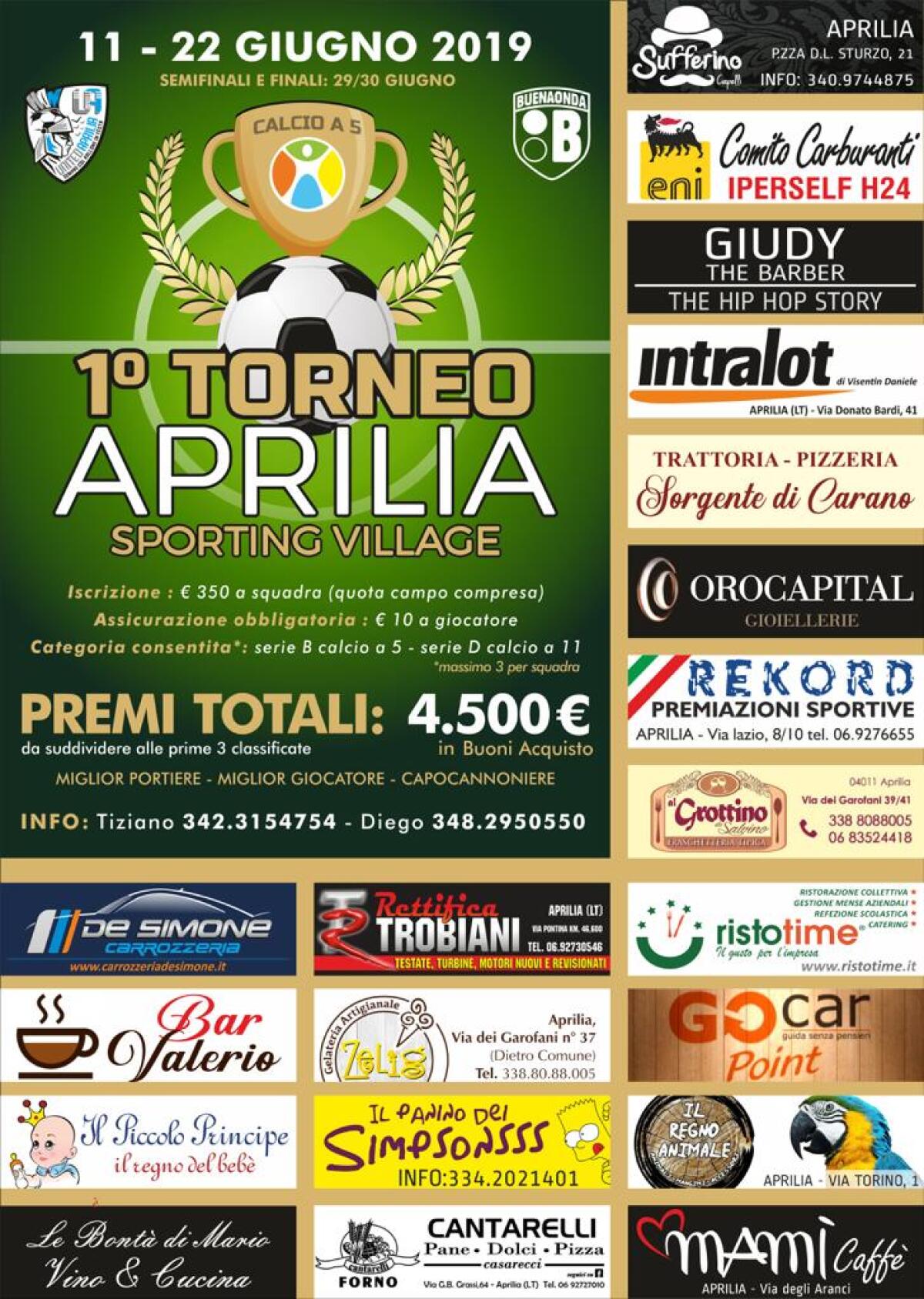 Dall’11 al 22 giugno il primo torneo di calcio a 5 “Aprilia Sporting Village”. - 