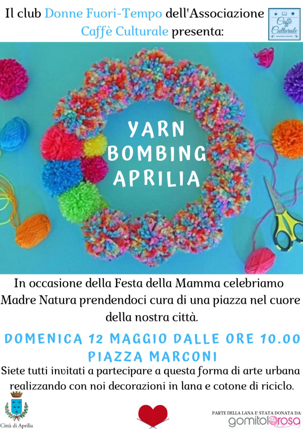 Yarn Bombing, piazza Marconi ad Aprilia esplode di colori con le opere di lana e cotone - 