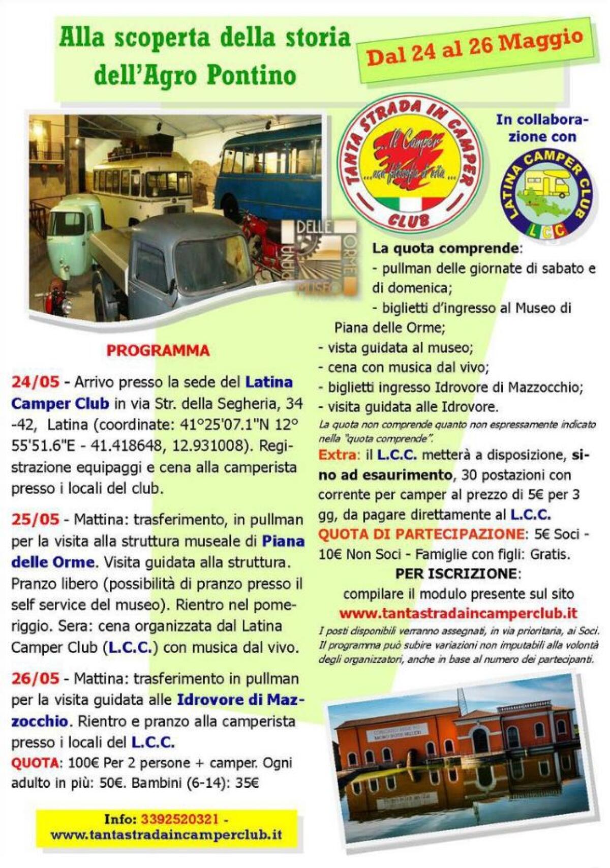 “Alla scoperta della storia dell’Agro Pontino”: raduno in tandem del “Latina Camper Club” e di "Tanta strada in camper". - 