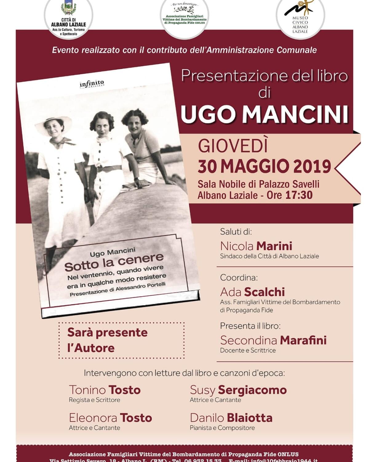Ad Albano oggi la presentazione del libro “Sotto la cenere” di Ugo Mancini. - 