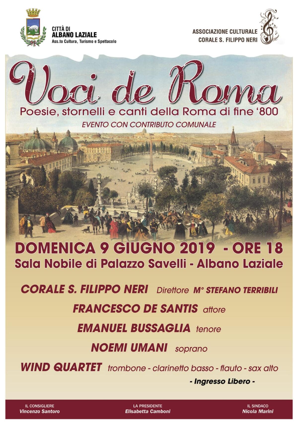 Ad Albano domenica 9 giugno le “Voci de' Roma” a Palazzo Savelli. - 