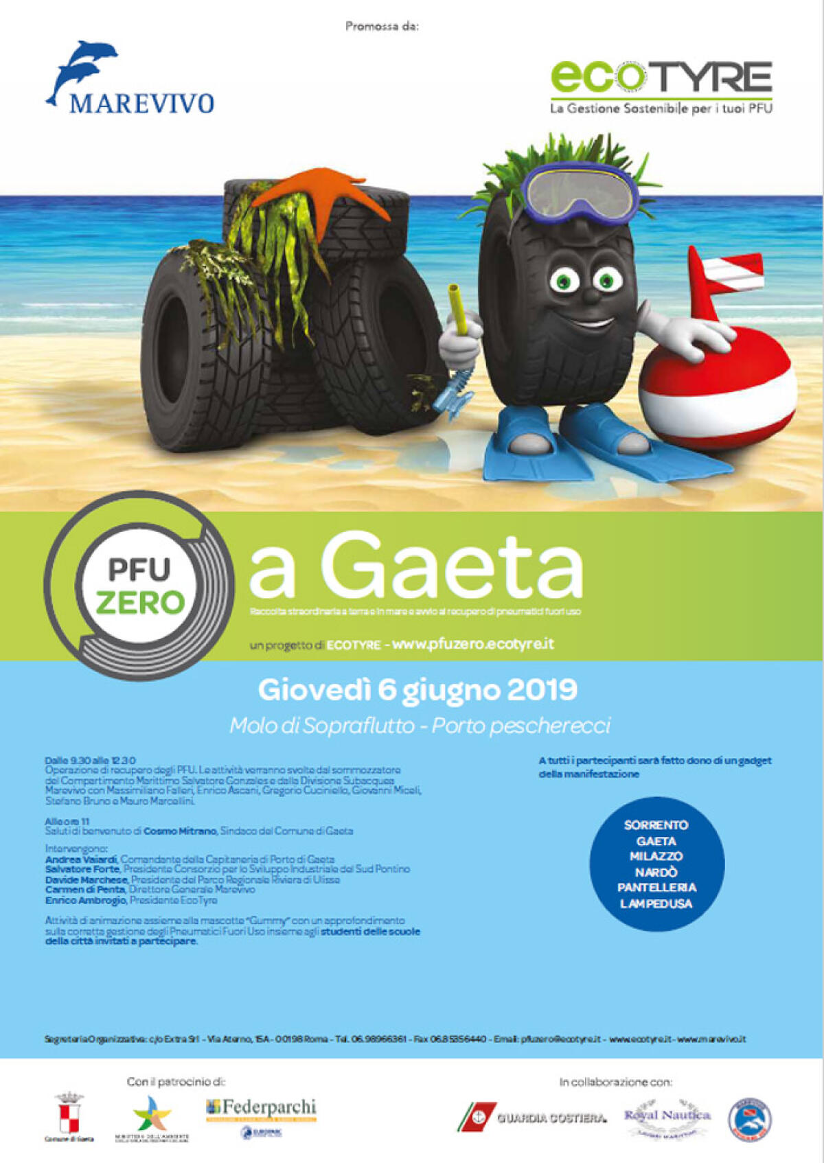 A Gaeta fa tappa “PFU Zero sulle coste italiane”: questo giovedì raccolta straordinaria di pneumatici in mare. - 