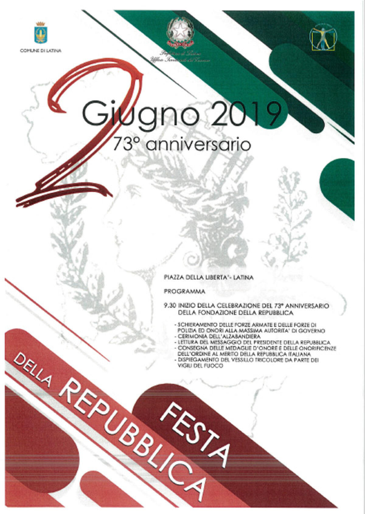 73esimo anniversario della Fondazione della Repubblica Italiana: questa domenica le celebrazioni a Latina. - 