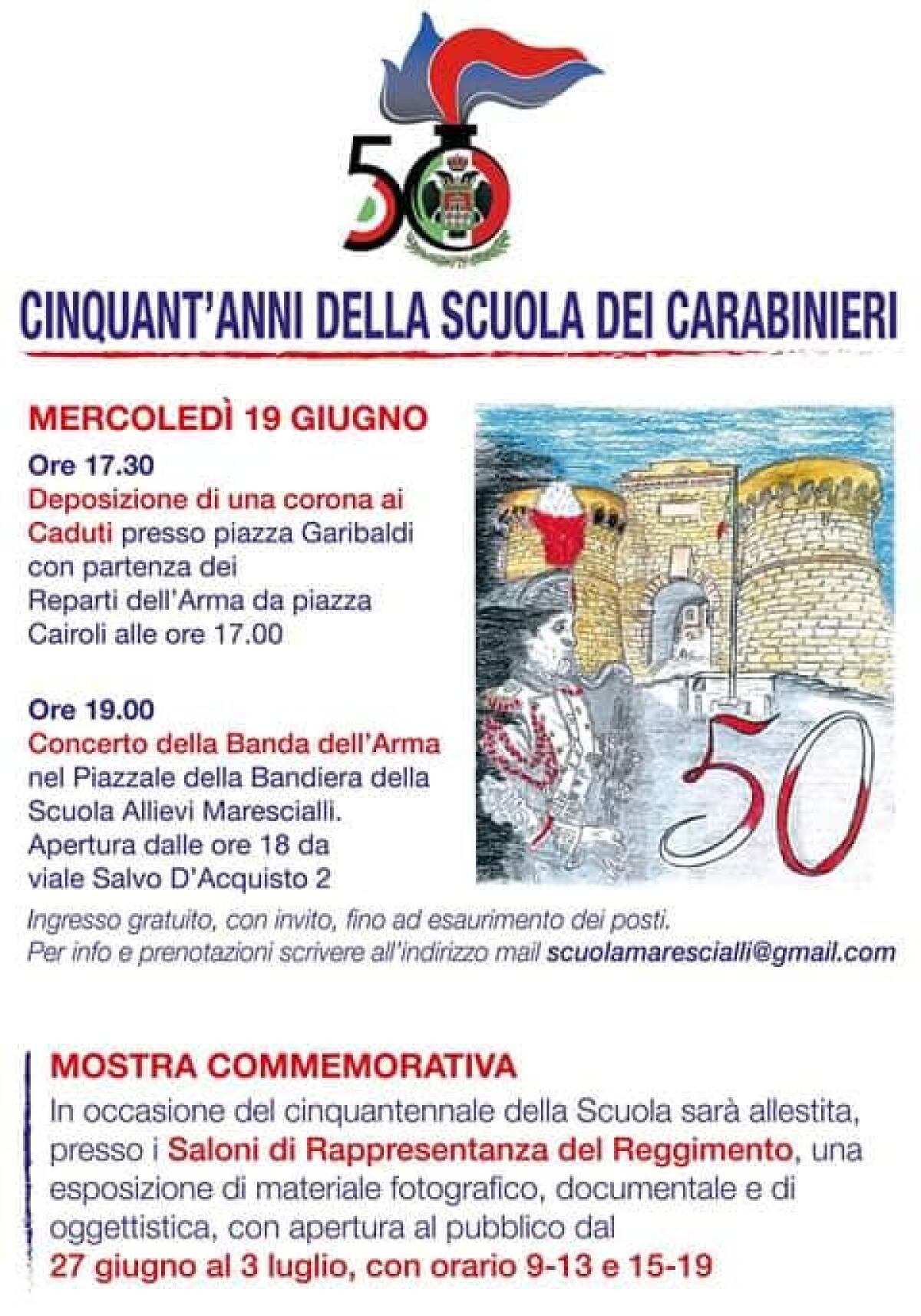 La scuola dei Carabinieri Sottufficiali di Velletri oggi festeggia il suo 50esimo anniversario. Il programma delle celebrazioni. - 