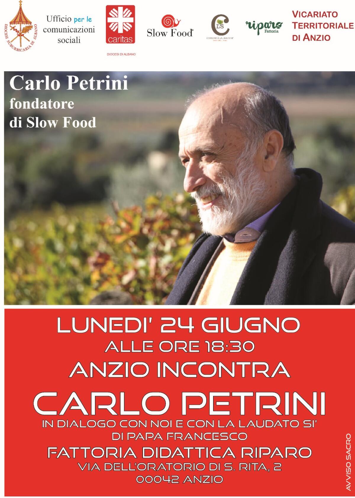 Ad Anzio un incontro con Carlo Petrini fondatore di Slow Food - 