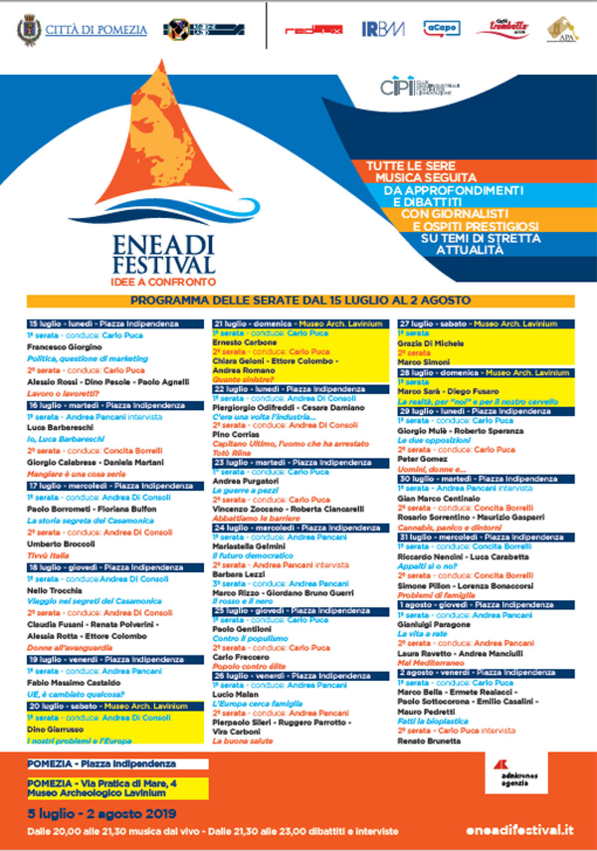 Pomezia: riparte questa sera da Piazza Indipendenza l’“Eneadi Festival - idee a confronto”. - 