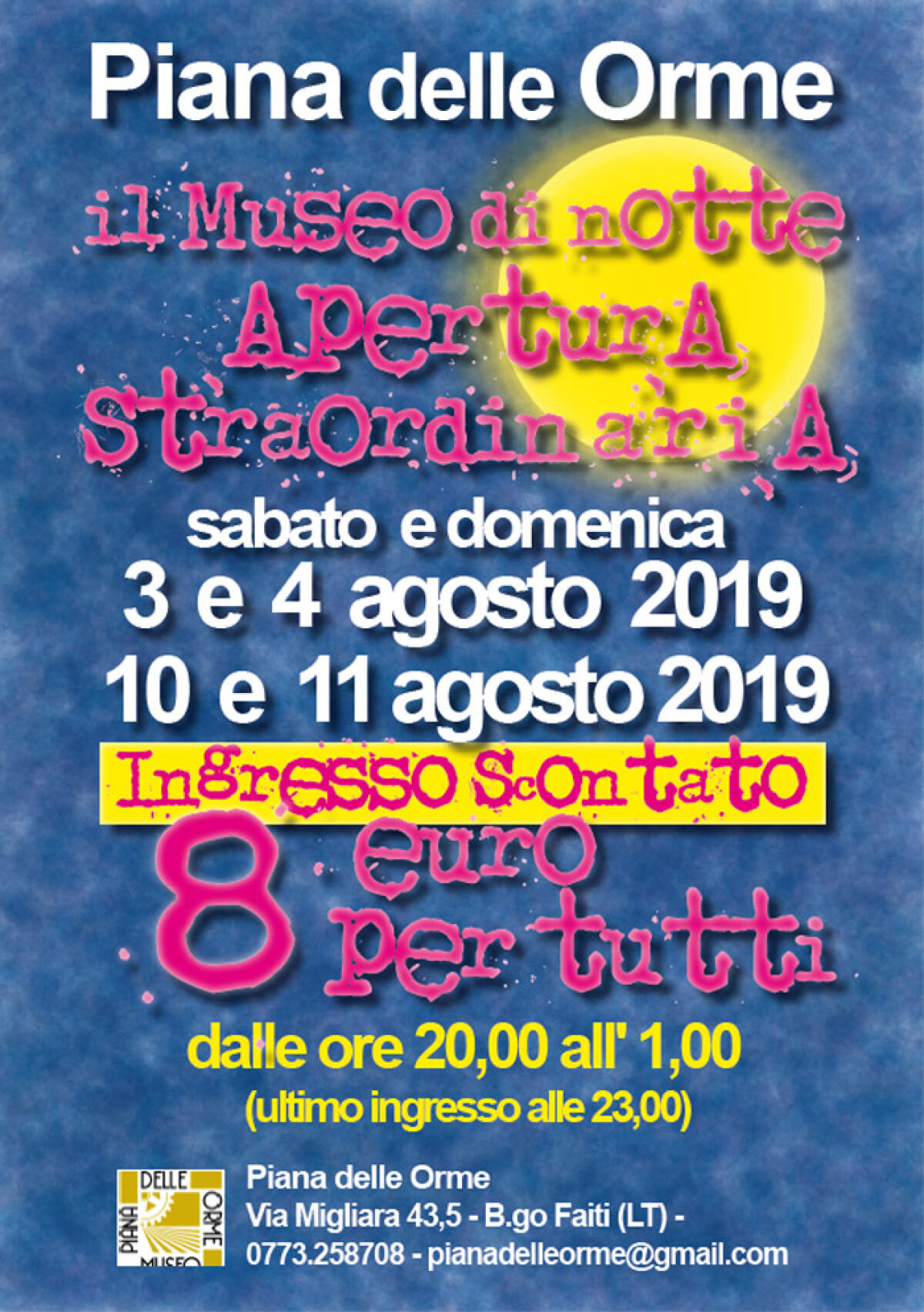 LATINA - “Il Museo di Notte”: a Piana delle Orme altro fine settimana di apertura straordinaria. - 