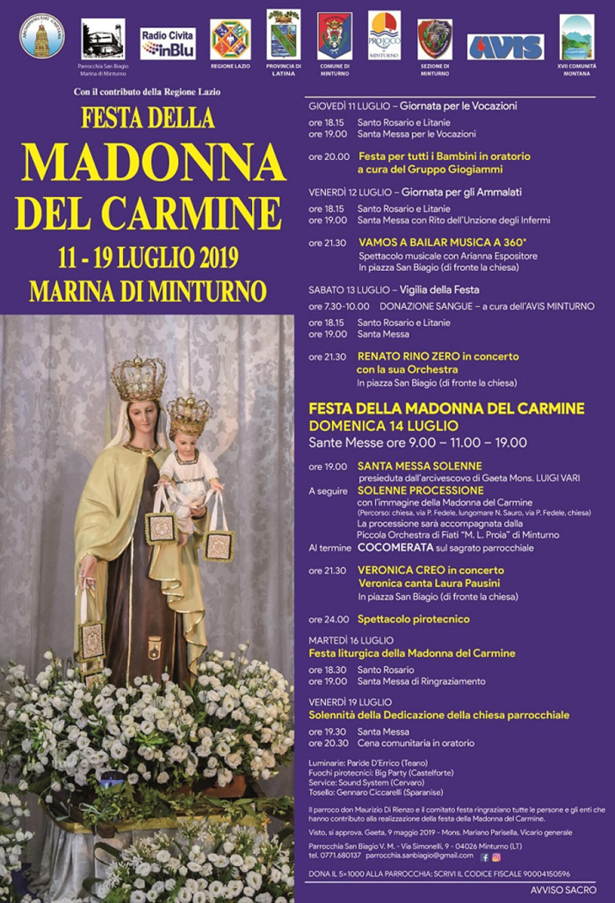 MINTURNO – Questo fine settimana la Festa della Madonna del Carmine 2019. - 