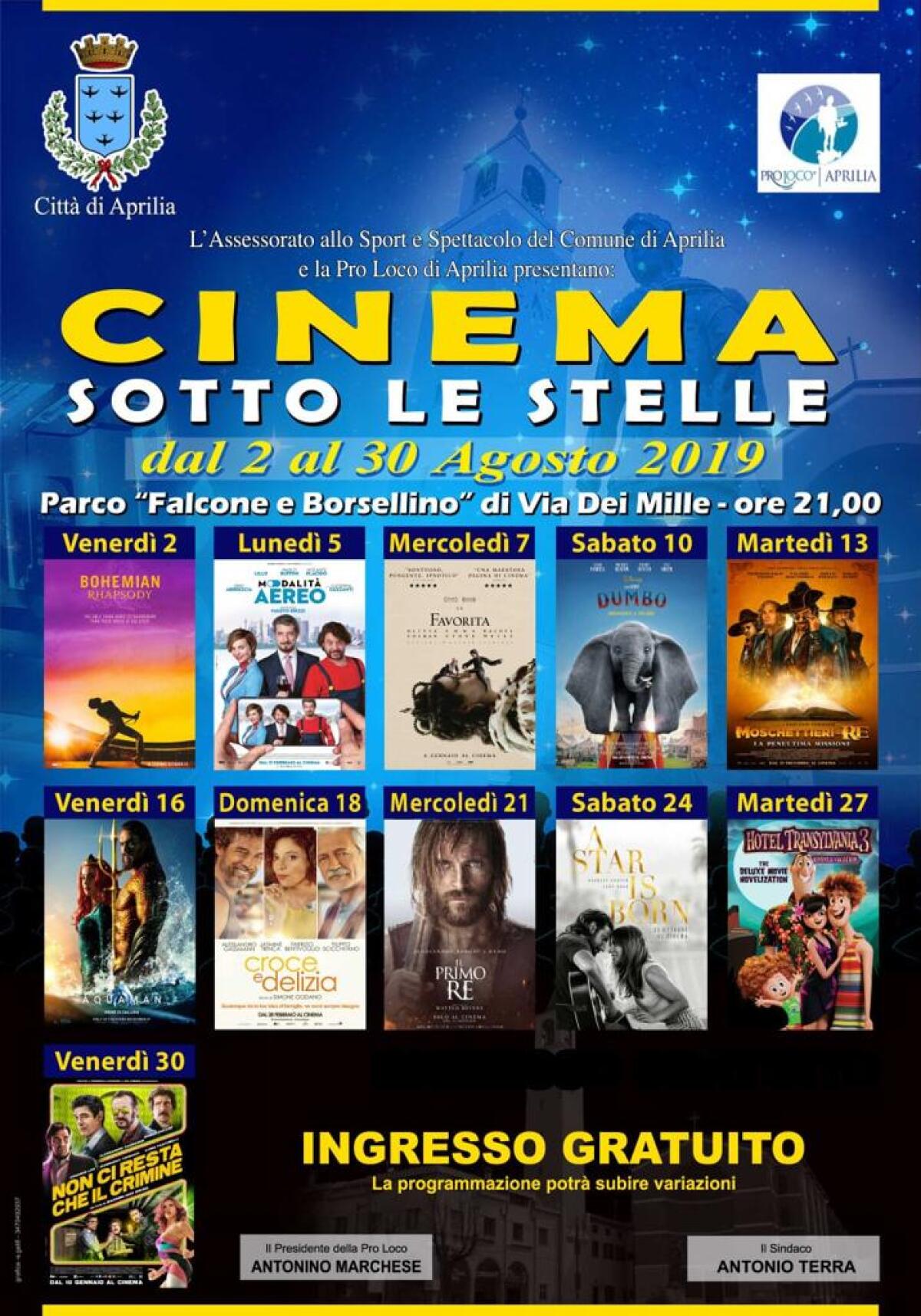 APRILIA - “Cinema sotto le stelle”, altri due appuntamenti - 