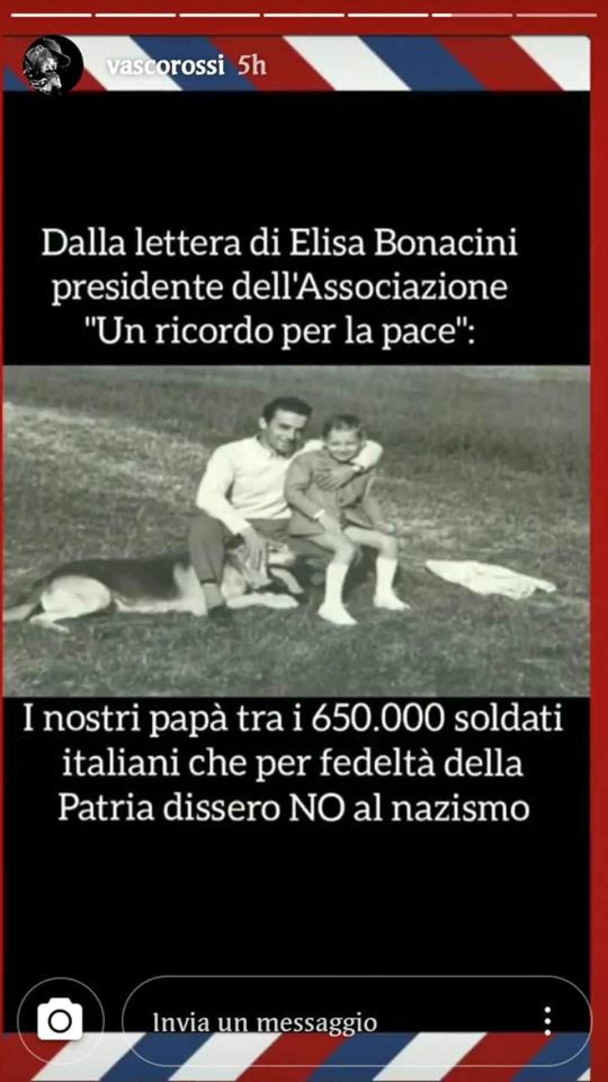 Aprilia, Vasco Rossi risponde su Instagram ad Un Ricordo per la Pace - 