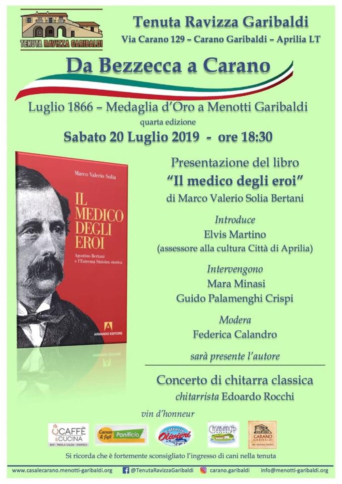 Aprilia - “Da Bezzecca a Carano”, serata storico-culturale presso la tenuta Ravizza-Garibaldi - 