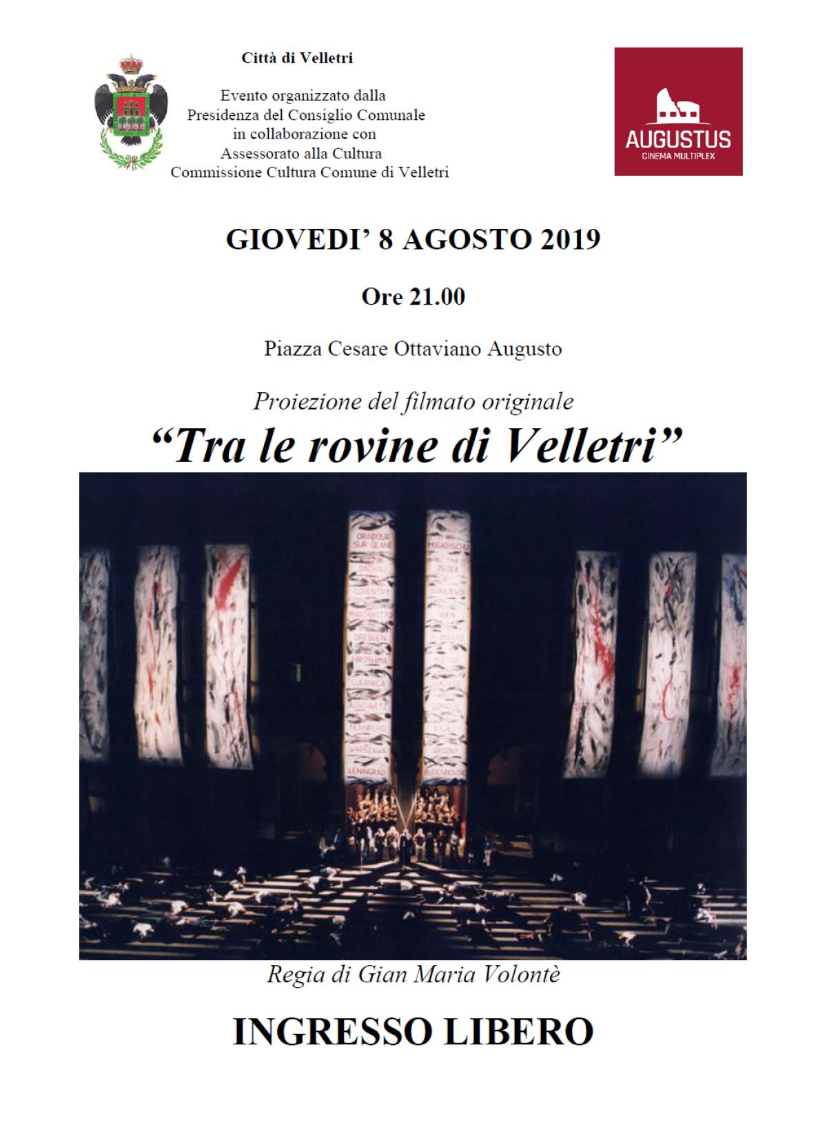 La rassegna “Cinema Sotto le Stelle” giovedì 8 agosto proietta il filmato “Tra le rovine di Velletri”.  - 