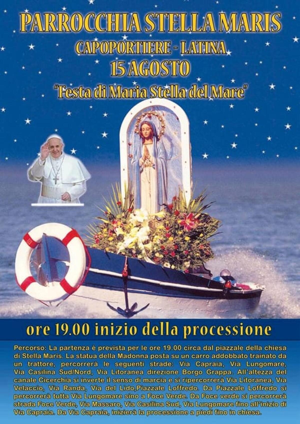 Ferragosto a Latina, in programma la processione della Madonna di Stella Maris - 