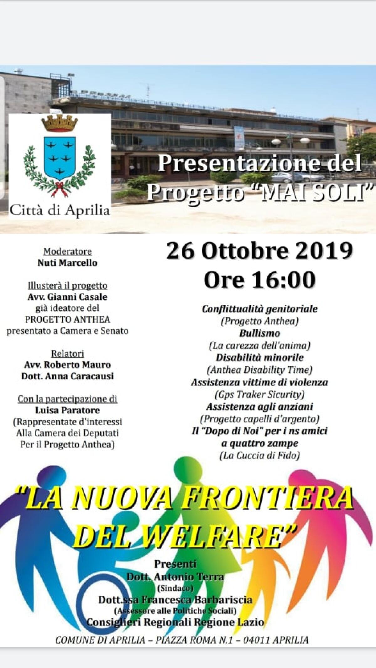 "Mai soli", la presentazione del progetto ad Aprilia - 