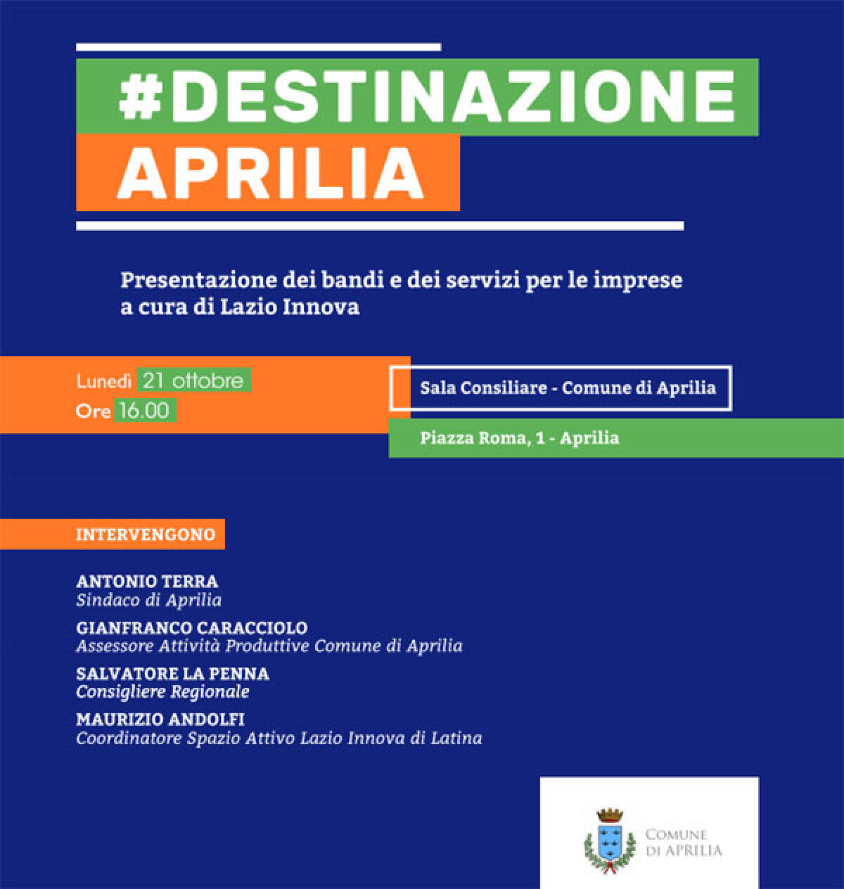 #DestinazioneAprilia, questo lunedì in Comune la presentazione di “Lazio Innova”: bandi e servizi attivi per le imprese. - 