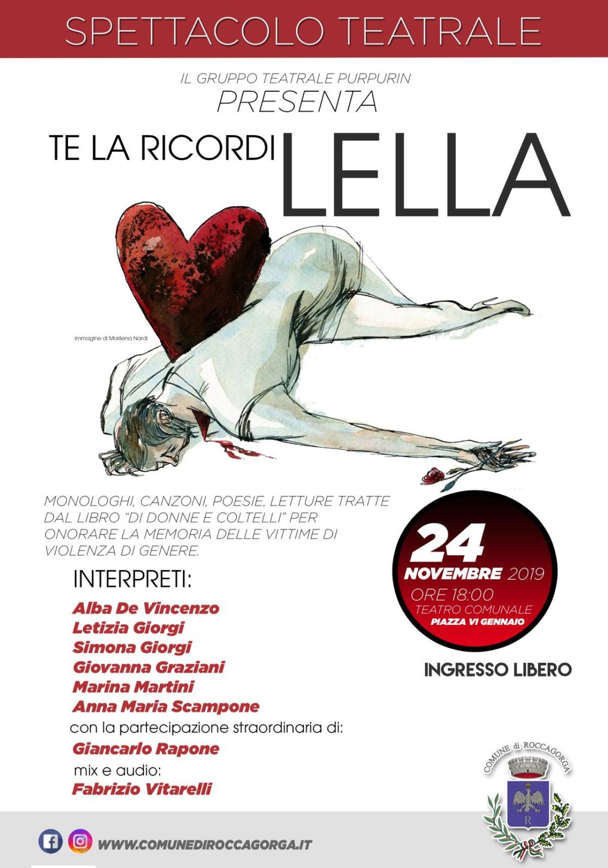 "Te la ricordi Lella", lo spettacolo teatrale a Roccagorga per dire "no" alla violenza sulle donne - 