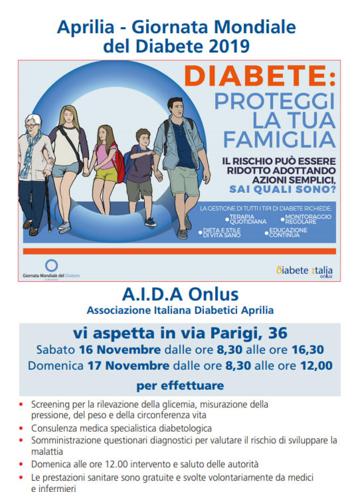 Aprilia, tornano gli screening gratuiti contro il diabete dell'Aida Onlus - 