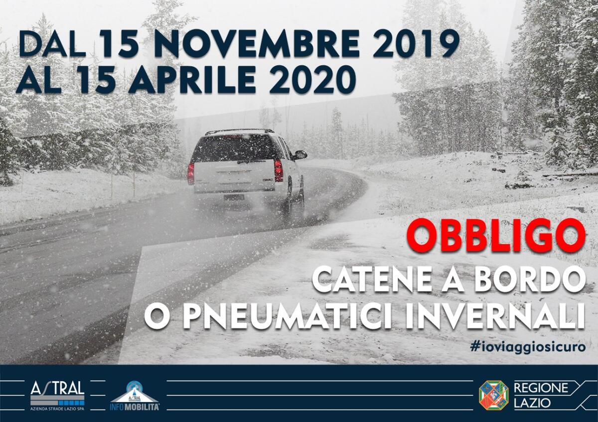 Da oggi e sino al prossimo 15 Aprile in vigore anche nel Lazio l’obbligo di catene a bordo. Ecco tutte le strade interessate. - 