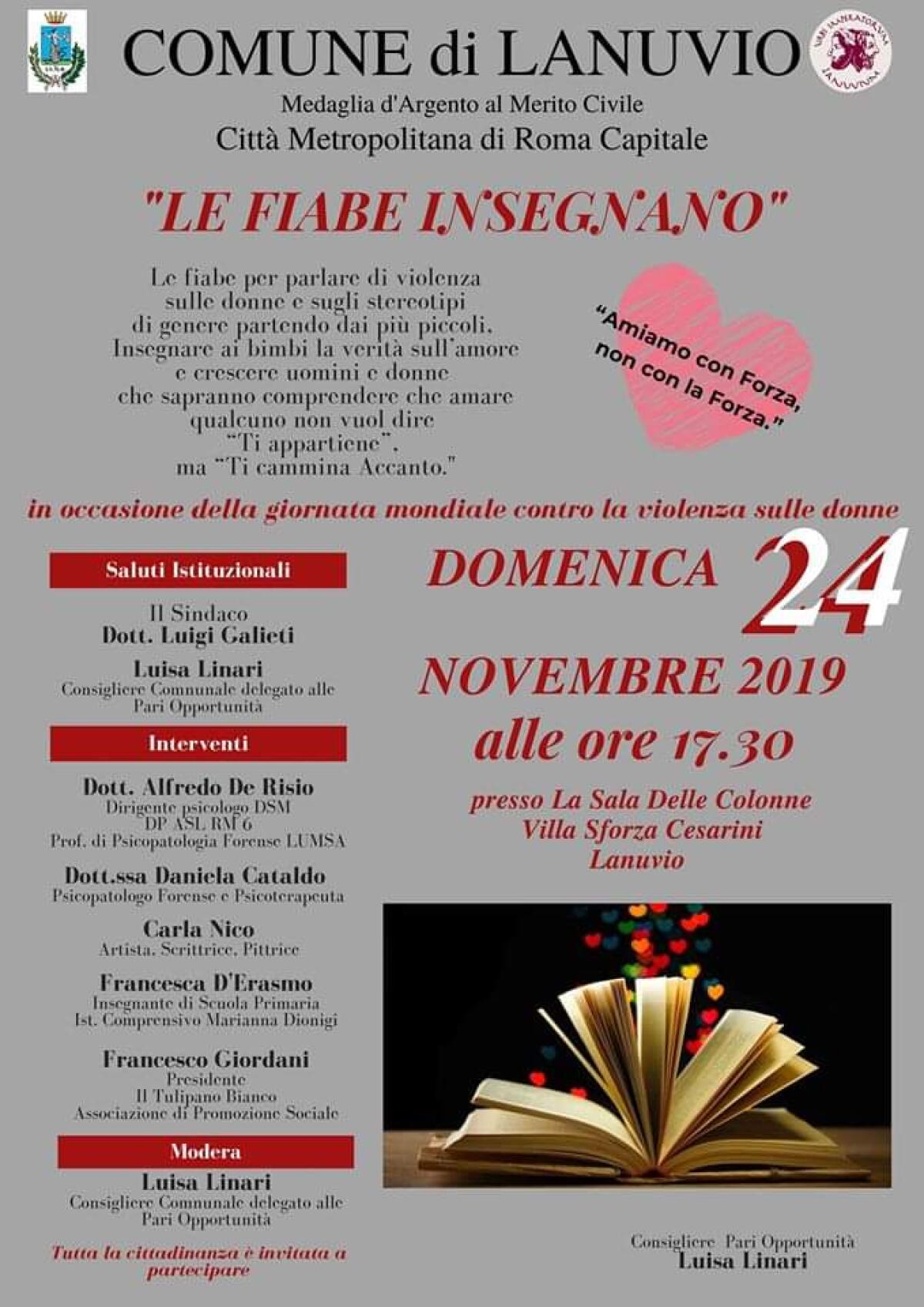 Giornata internazionale contro la violenza della donna: a Lanuvio l’evento “Le Fiabe insegnano”. - 