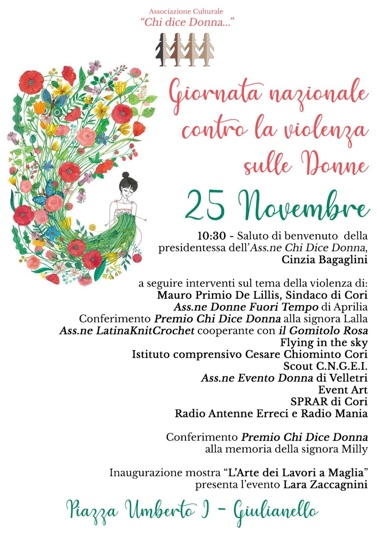 Violenza sulle Donne, a Cori lana colorata in piazza per sensibilizzare - 