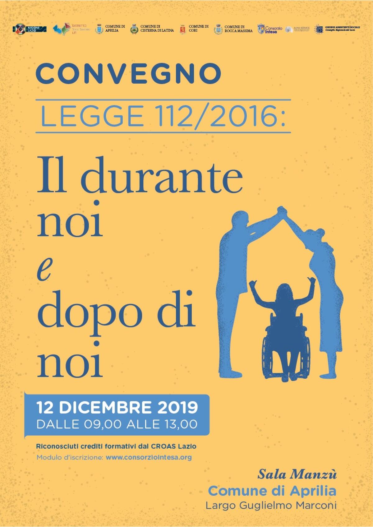 “Legge 112/2016: Il durante noi e dopo di noi”, il Convegno ad Aprilia - 