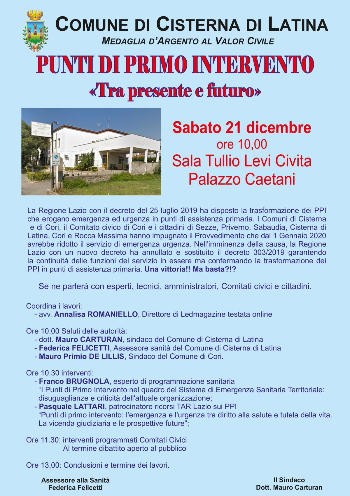 Punti di primo intervento, a Cisterna resta alta l'attenzione - 