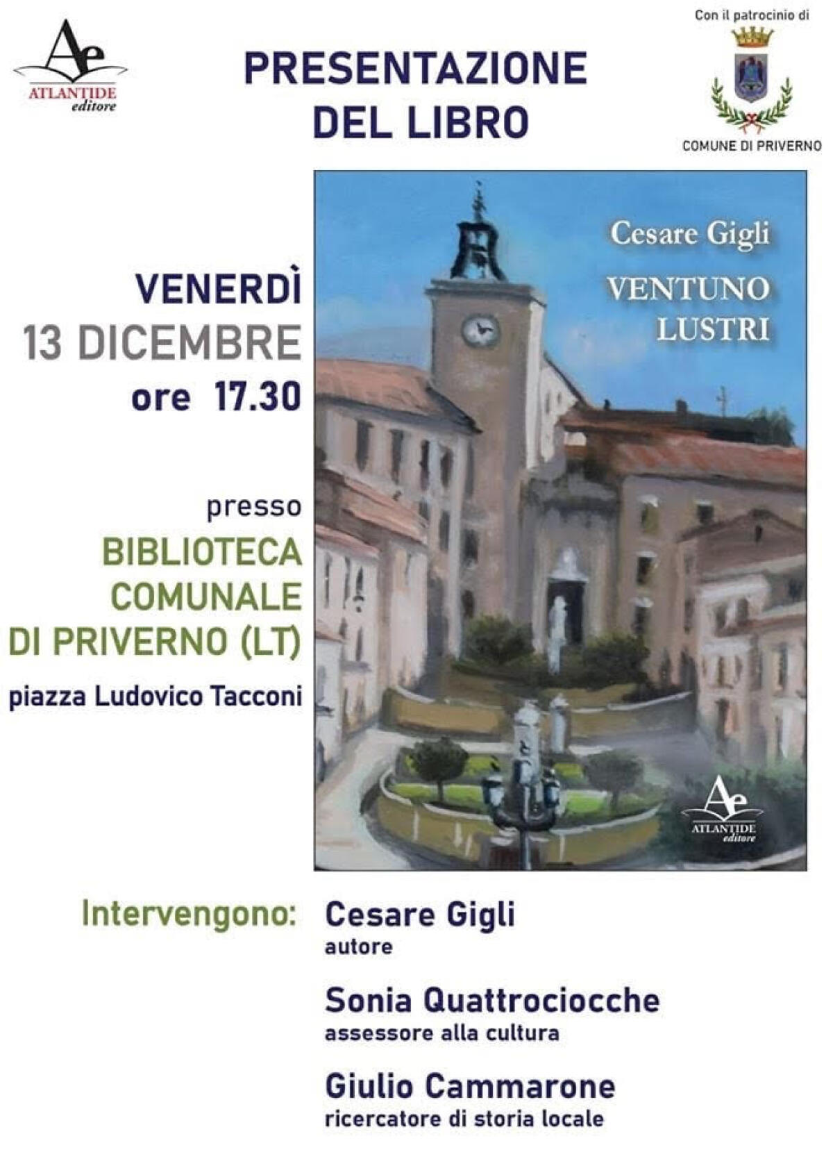 Oggi a Priverno la presentazione del libro “Ventuno Lustri” di Cesari Gigli. - 