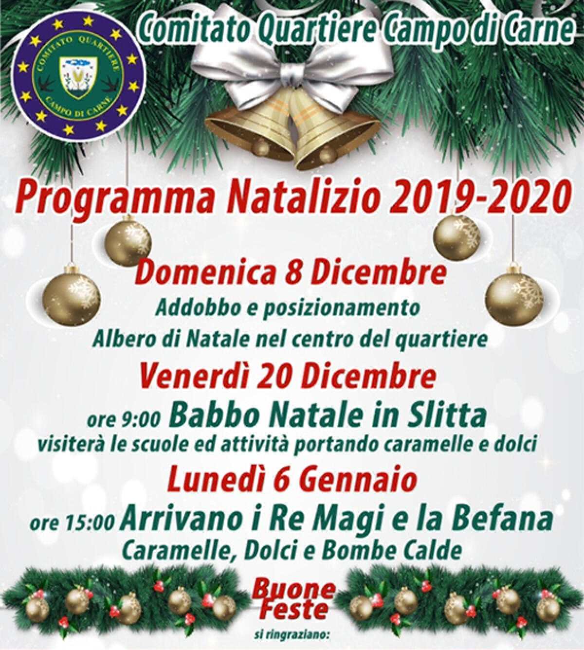 Il comitato di quartiere Campo di Carne organizza questa domenica "Il Pranzo di Natale". - 