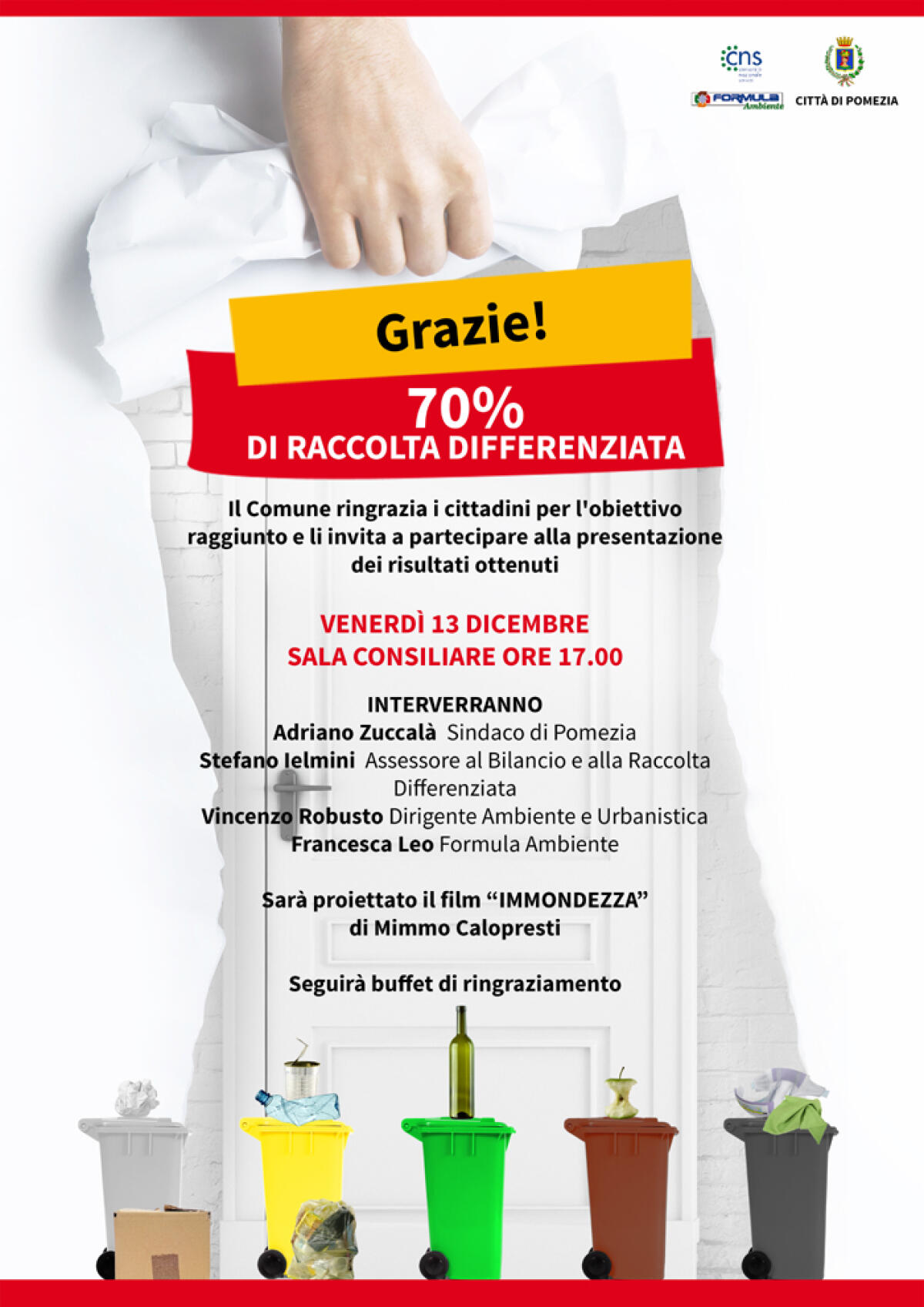 Raccolta differenziata al 70% a Pomezia: venerdì un incontro in Aula Consiliare. - 