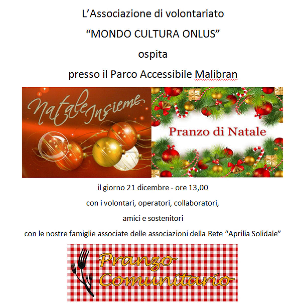 Aprilia - Pranzo di Natale di pace e solidarietà a Campo di Carne con l’associazione Mondo Cultura - 