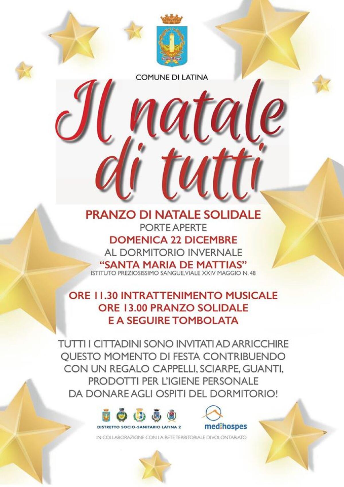 “Il Natale di tutti”: questa domenica a Latina il pranzo solidale al dormitorio invernale organizzato dal Comune. - 