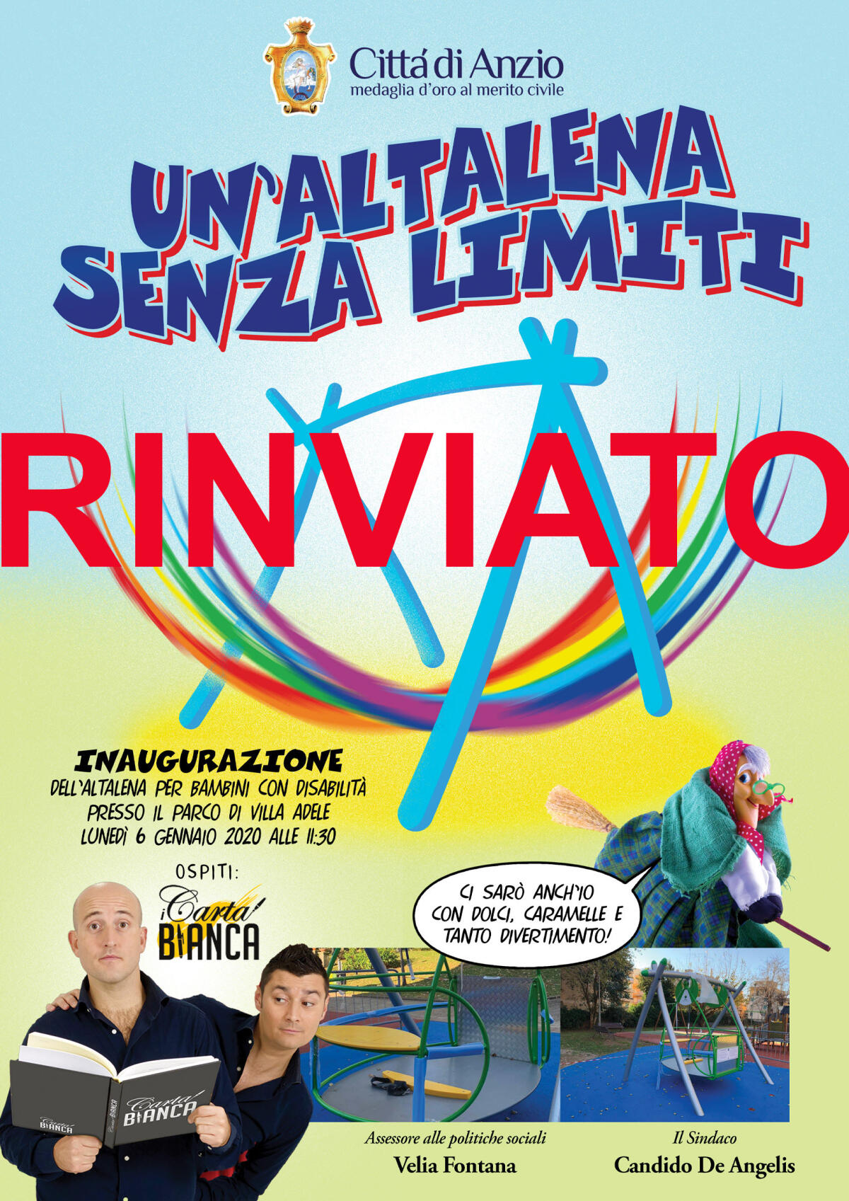 Rinviata l’inaugurazione della nuova altalena inclusiva al Parco di Villa Adele, ad Anzio. - 