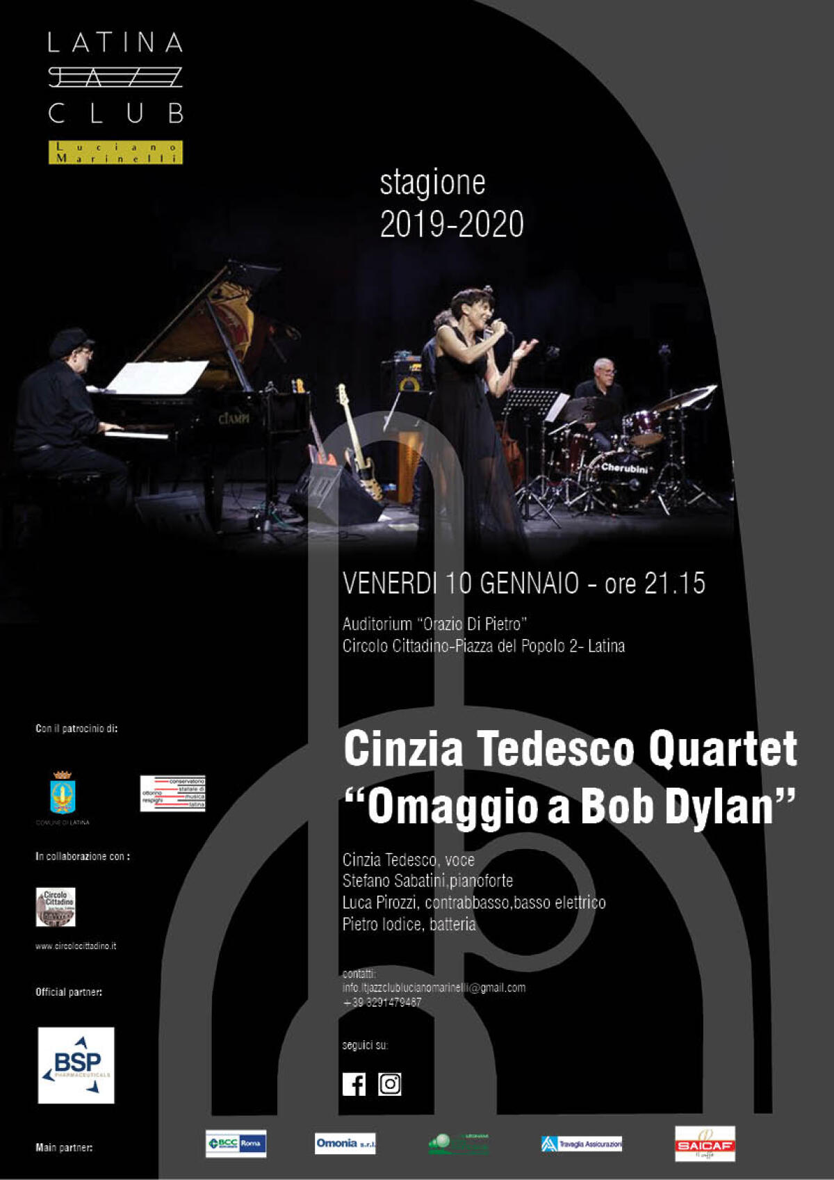 Omaggio a Bob Dylan con il Latina Jazz Club: questo venerdì il concerto del “Cinzia Tedesco Quartet”. - 