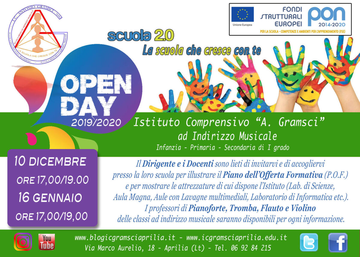Nuovo Open Day giovedì 16 gennaio anche all’Istituto “Gramsci” di Aprilia. - 