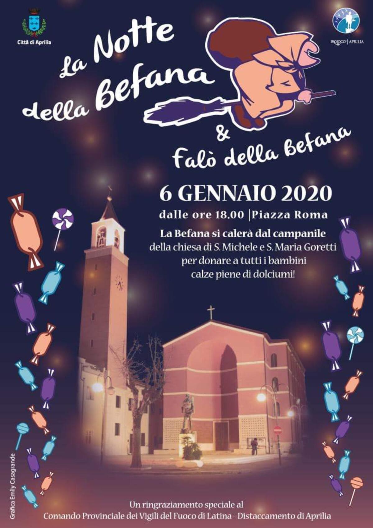 La Befana dei Vigili del Fuoco il giorno dell’Epifania si calerà anche dal campanile di Piazza Roma, ad Aprilia. - 