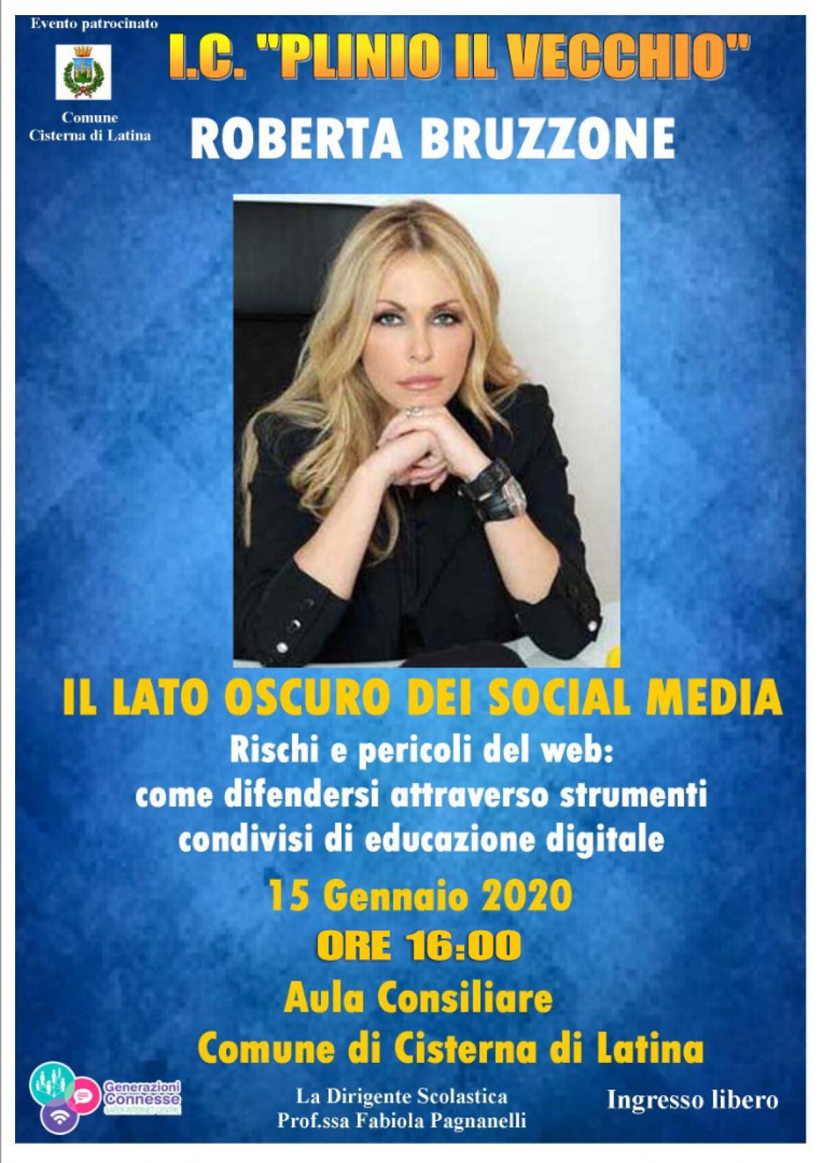 “Rischi e pericoli del web”: anticipato alle 16.00 l’incontro di oggi a Cisterna con la criminologa Roberta Bruzzone. - 