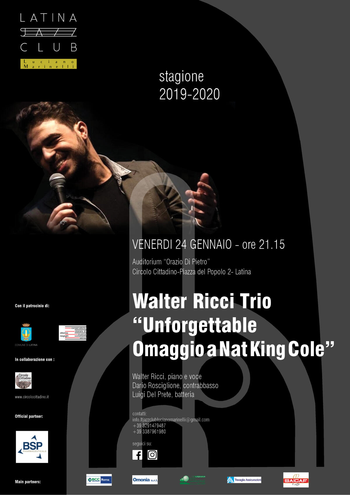 Omaggio a Nat King Cole: il “Walter Ricci Trio” in concerto questo venerdì per il Latina Jazz Club. - 