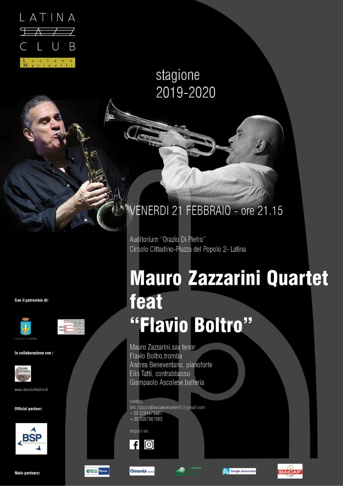 Latina Jazz Club: questa sera il concerto del Mauro Zazzarini Quartet Feat “Flavio Boltro”. - 