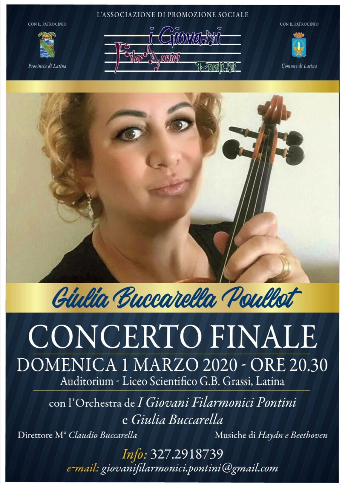 La violinista Giulia Buccarella Poullot questa domenica in Concerto a Latina con i “Giovani Filarmonici Pontini”. - 