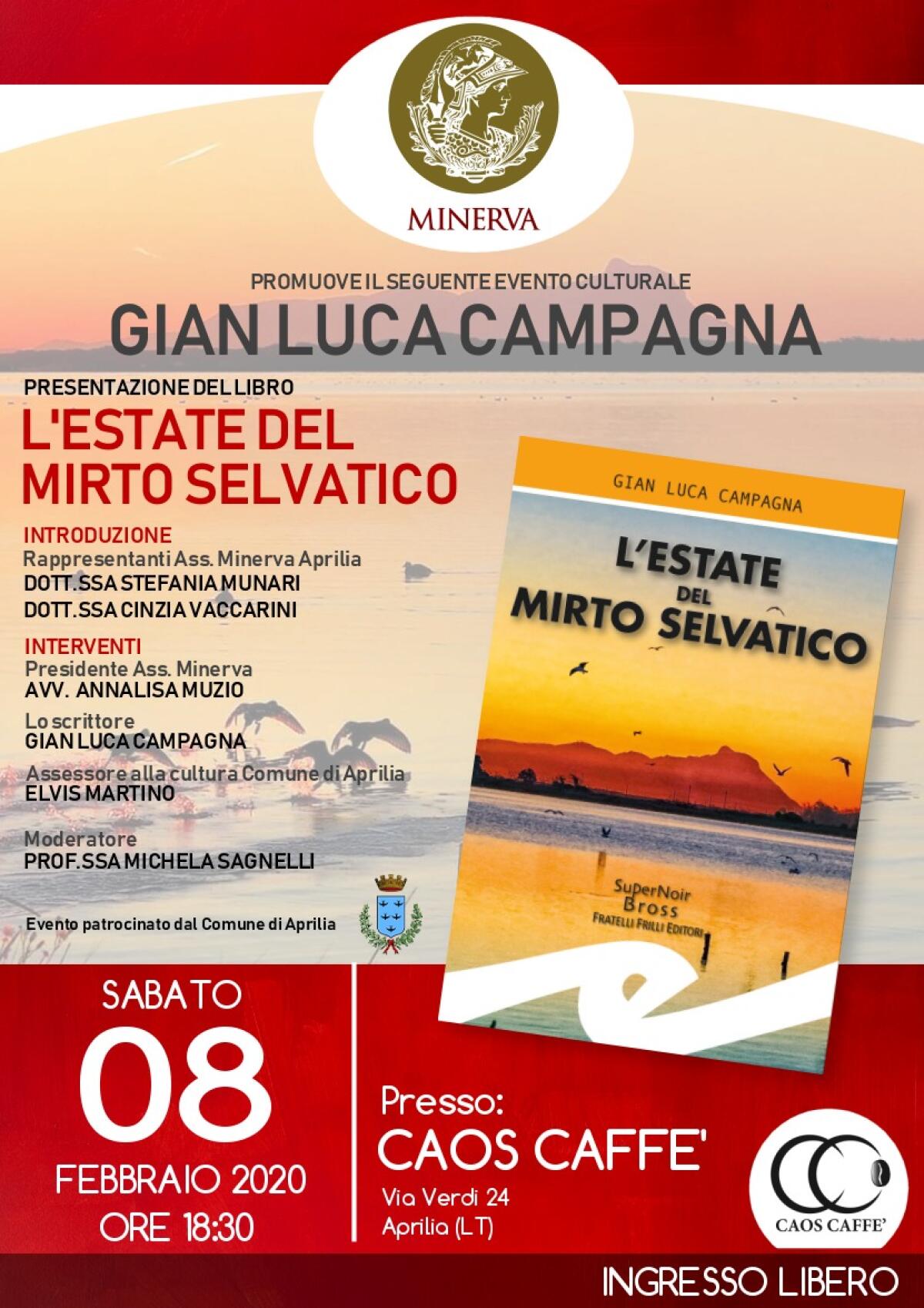 Oggi al Caos Caffè di Aprilia la presentazione del libro “L’Estate del Mirto Selvatico” di Gianluca Campagna. - 