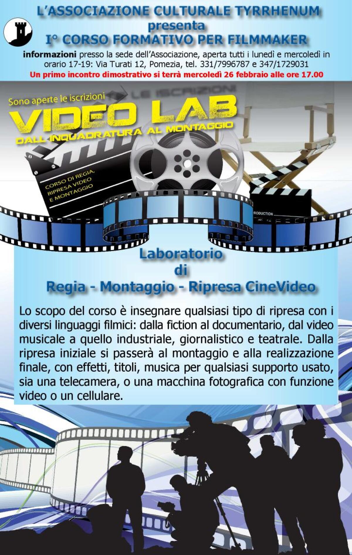 POMEZIA -  Al via il “Laboratorio di Regia, Montaggio e Ripresa CineVideo” dell’associazione Tyrrhenum. - 