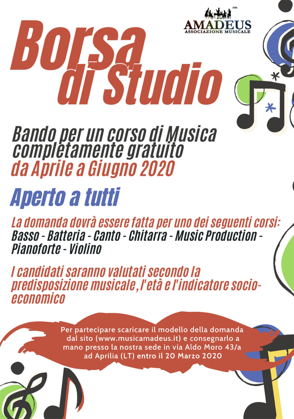 Aprilia, una borsa di studio gratuita per un corso di musica con l'associazione Amadeus - 