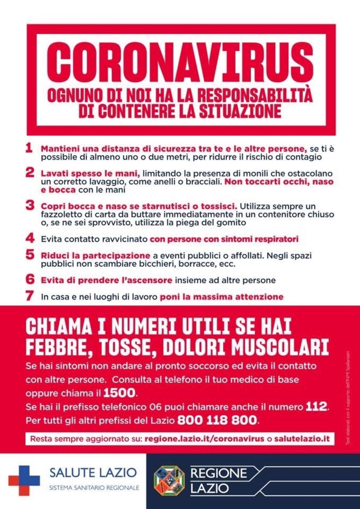 REGIONE LAZIO, PARTE CAMPAGNA INFORMAZIONE PER CONTENERE VIRUS: "NON ANDATE AL PRONTO SOCCORSO" - 