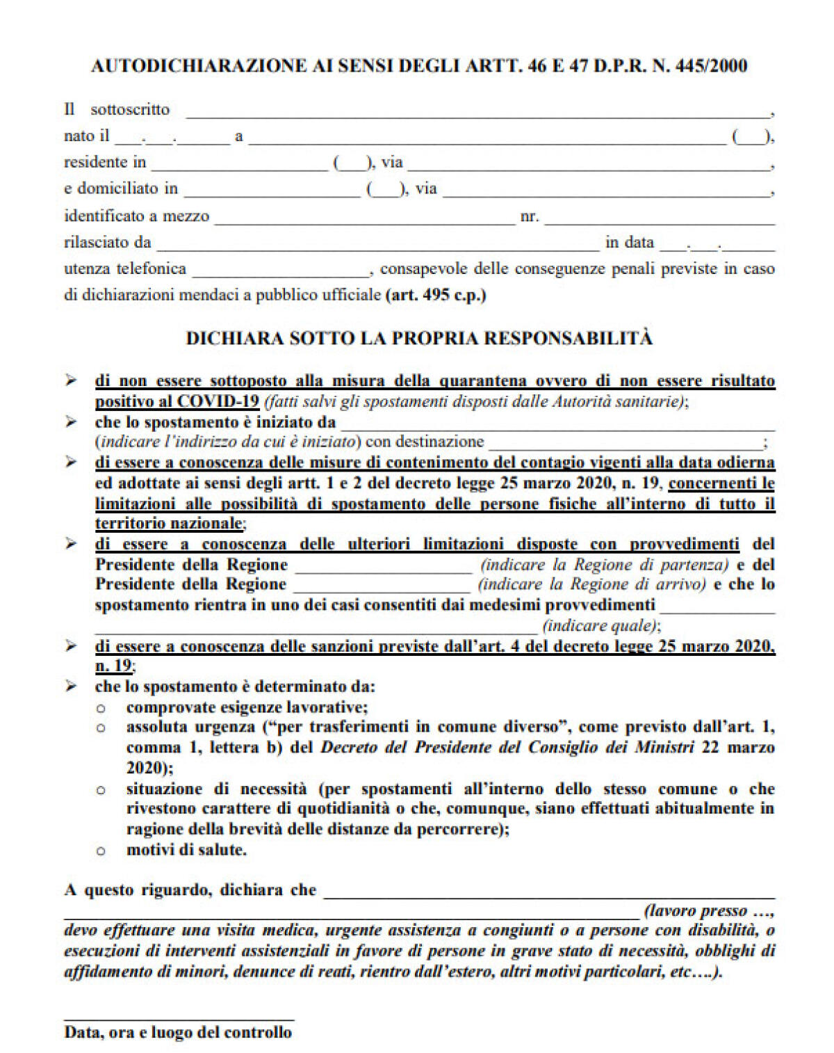 Cambia di nuovo il modulo di autocertificazione - 