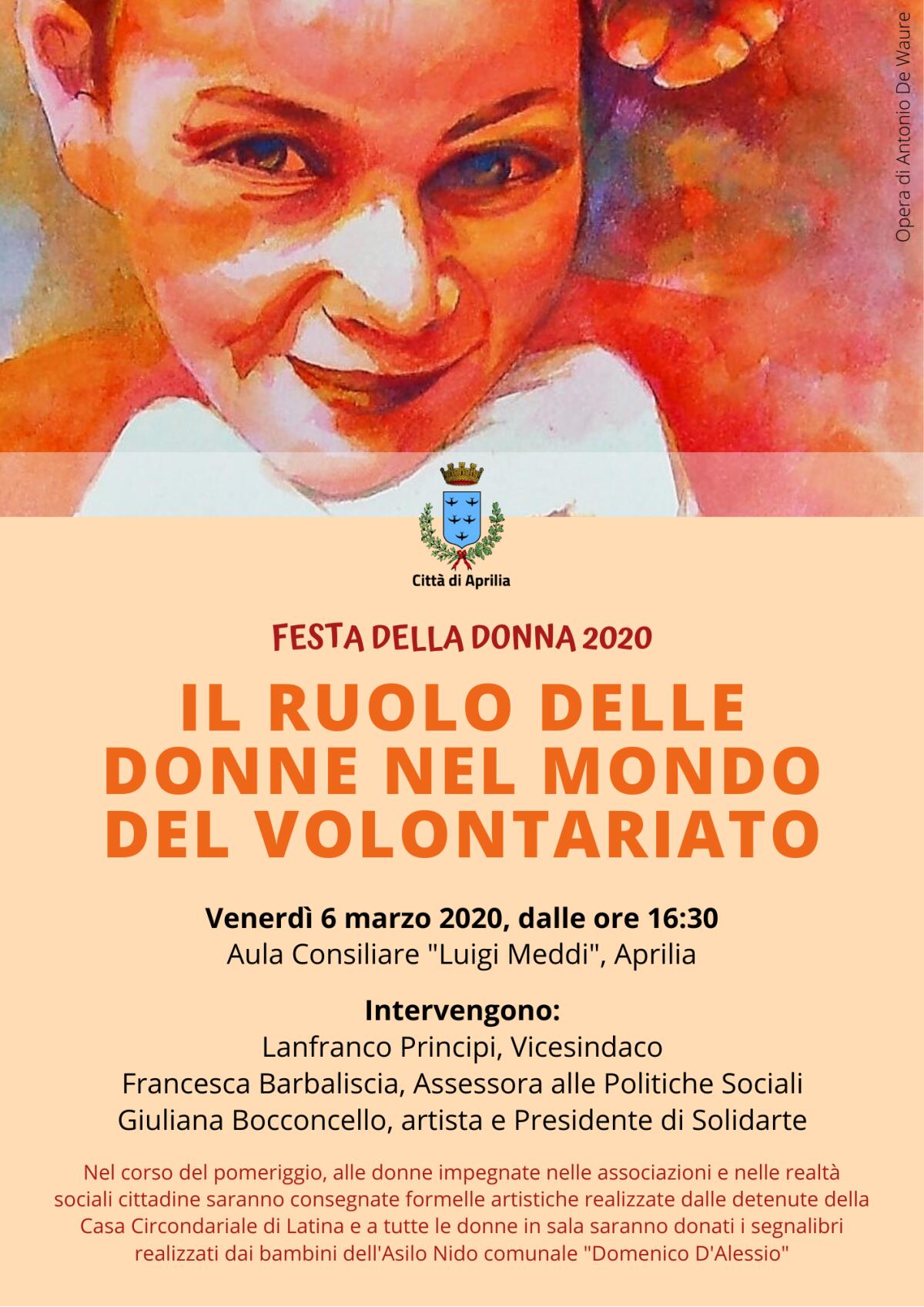 8 Marzo all’insegna dell’impegno nel volontariato e dell’arte ad Aprilia. Le iniziative del Comune. - 