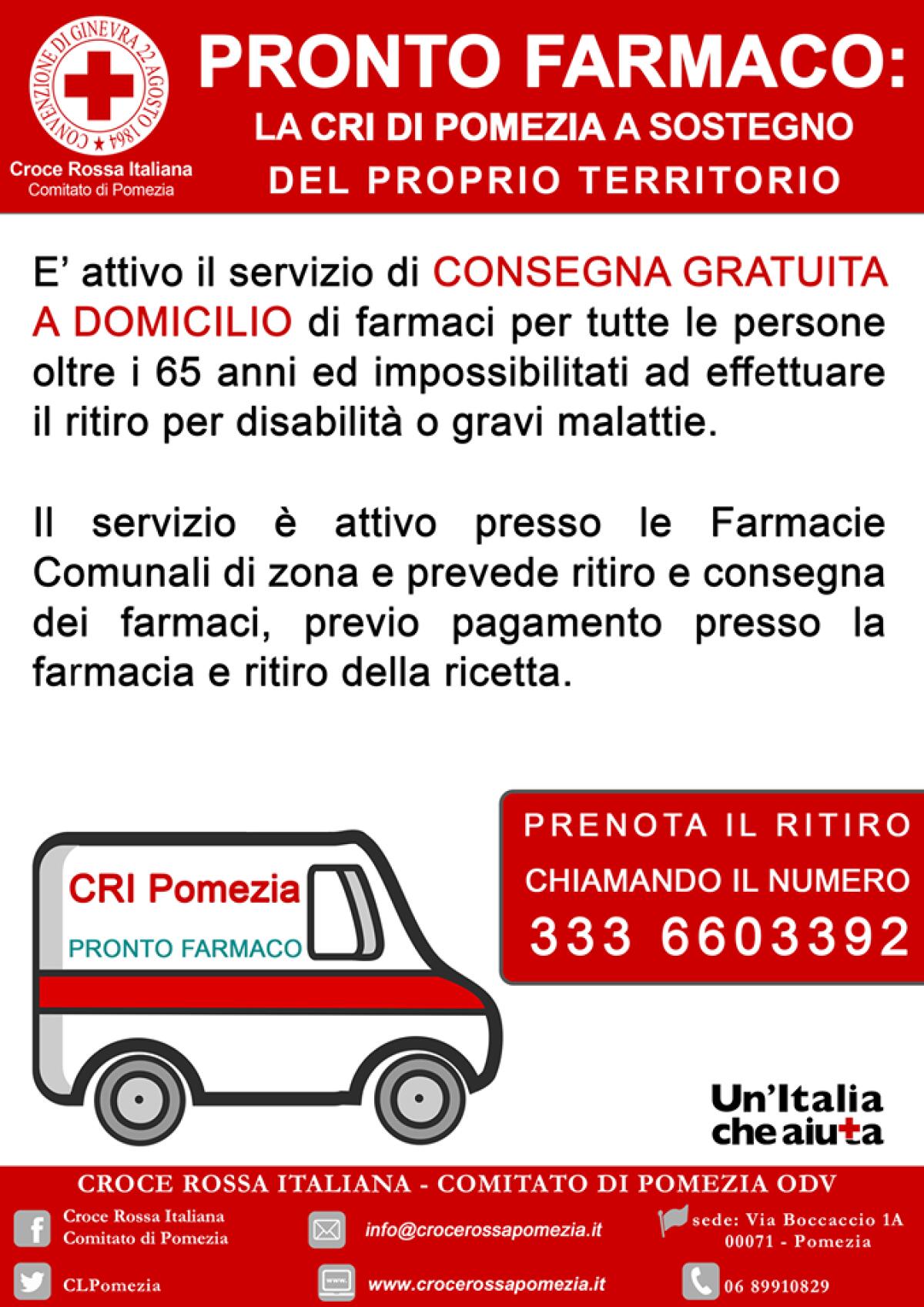 Attivo anche a Pomezia il servizio di consegna gratuita a domicilio di farmaci per i soggetti a rischio. - 