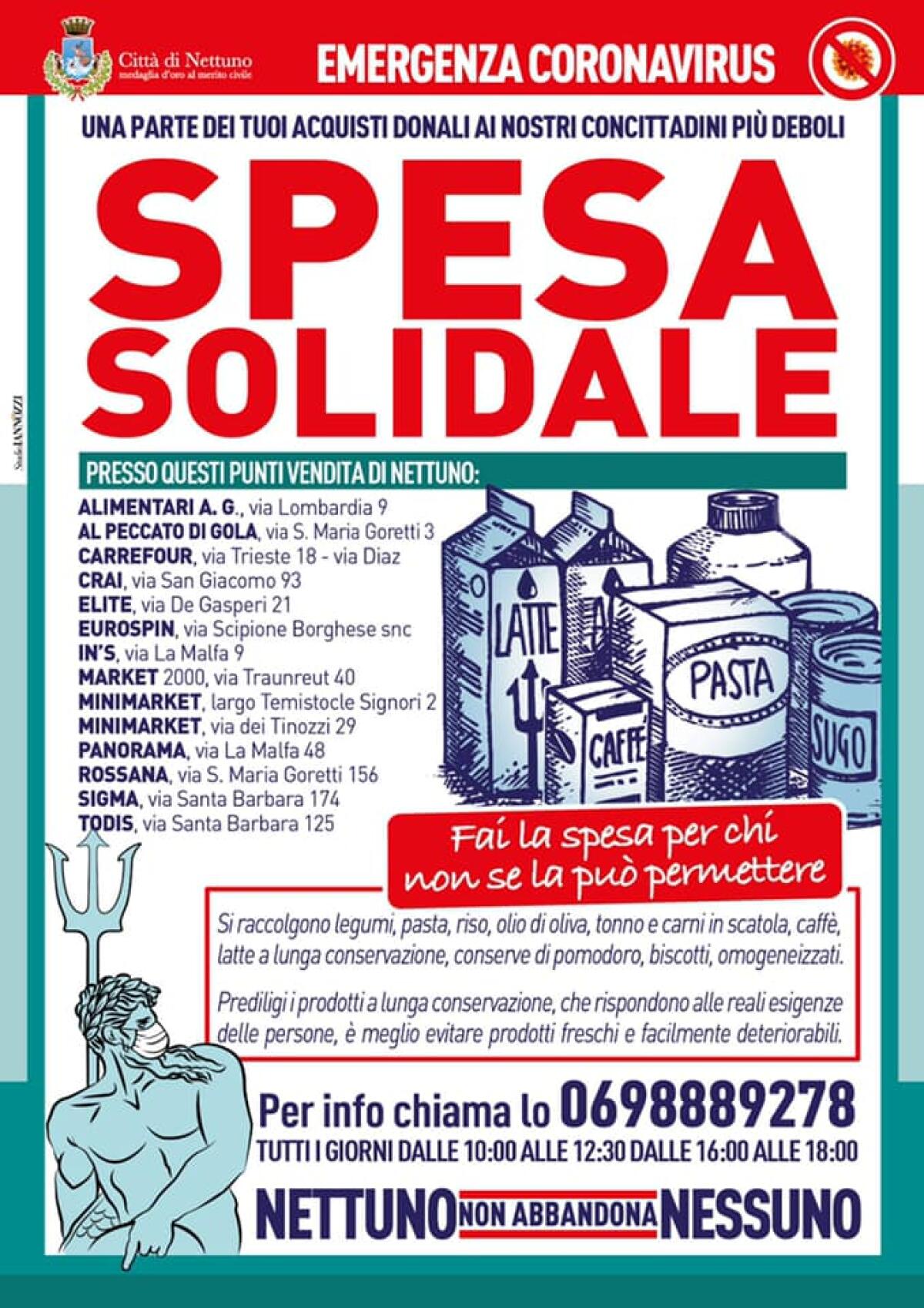 NETTUNO – Ecco la lista aggiornata dei supermercati che hanno aderito al progetto “Spesa Solidale”. - 