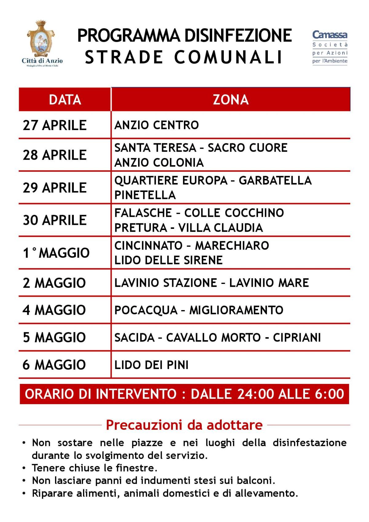 Nuovi trattamenti di disinfezione sulle strade comunali di Anzio dal 27 aprile al 6 maggio. - 