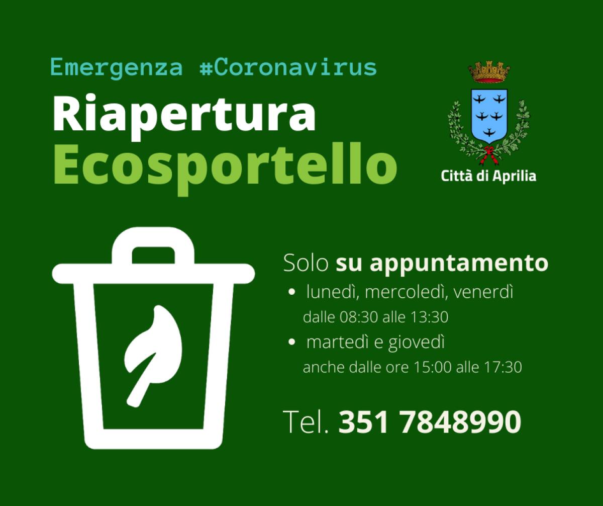 Il Comune di Aprilia dispone la riapertura dell’Ecosportello a partire da questo lunedì 20 aprile. - 
